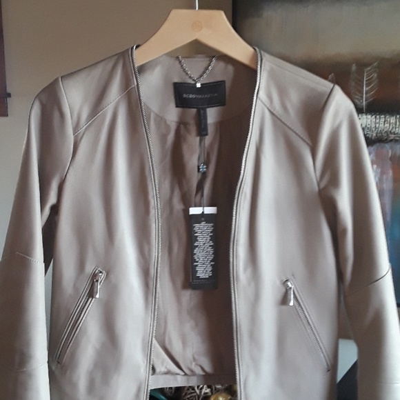 Rare! BCBGMAXAZRIA Leather Drape Jacket - Picture 5 of 8